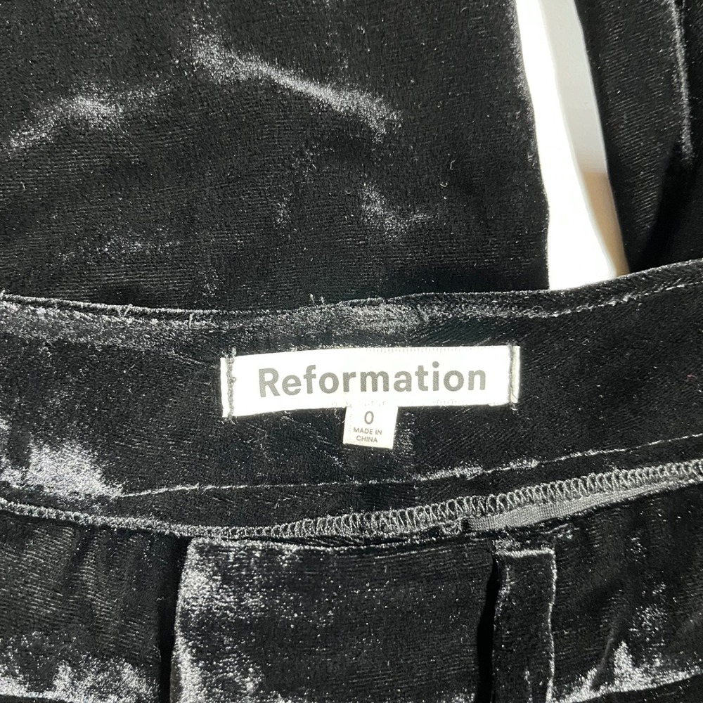 Reformation Black Velvet Silk Wide Leg High Rise Trousers Belt Loops‎ Womens 0 - Picture 6 of 16